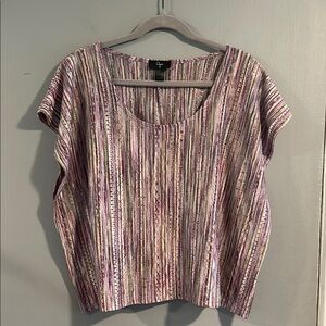 Aqua Pink and Brown Ribbed Crop Blouse Size S